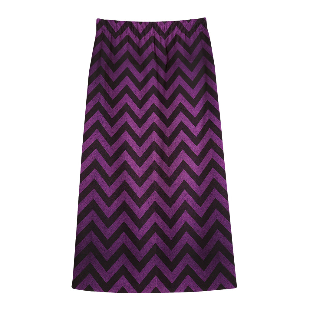 Purple And Black Chevron Pattern Print Cotton Front Slit Maxi Skirt