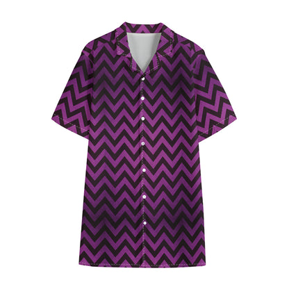 Purple And Black Chevron Pattern Print Cotton Hawaiian Shirt