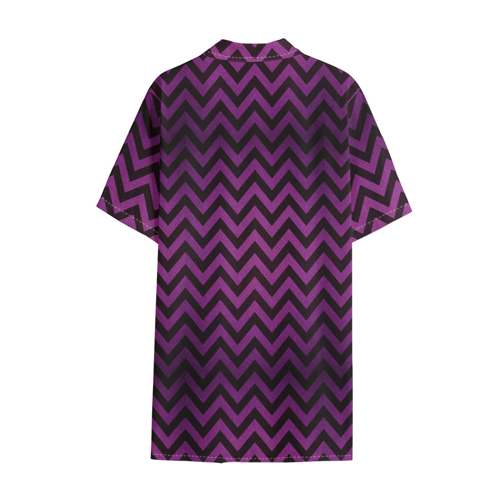 Purple And Black Chevron Pattern Print Cotton Hawaiian Shirt