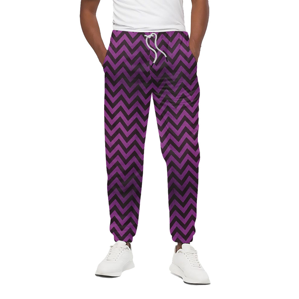 Purple And Black Chevron Pattern Print Cotton Pants