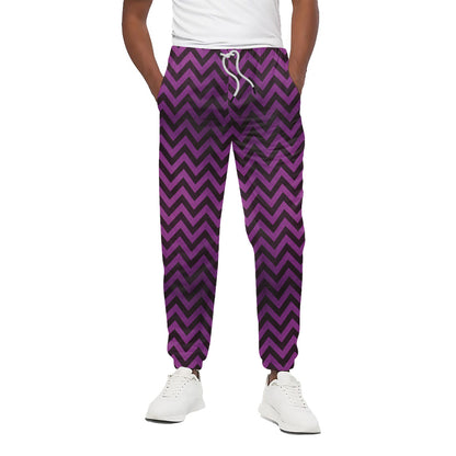Purple And Black Chevron Pattern Print Cotton Pants