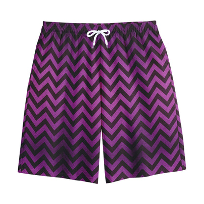 Purple And Black Chevron Pattern Print Cotton Shorts