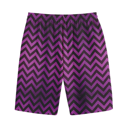Purple And Black Chevron Pattern Print Cotton Shorts