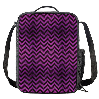 Purple And Black Chevron Pattern Print Crossbody Lunch Bag