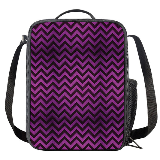 Purple And Black Chevron Pattern Print Crossbody Lunch Bag