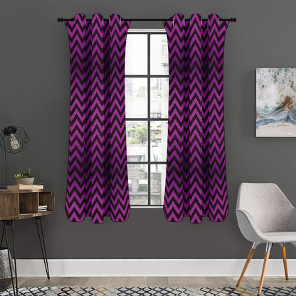 Purple And Black Chevron Pattern Print Curtain