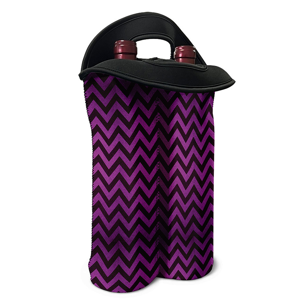 Purple And Black Chevron Pattern Print Double Neoprene Wine Tote
