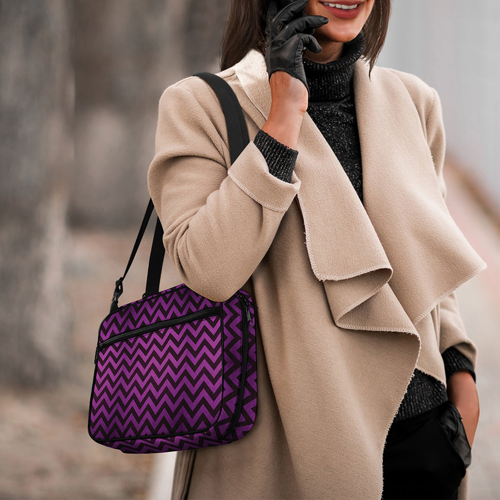 Purple And Black Chevron Pattern Print Double Strap Bible Bag