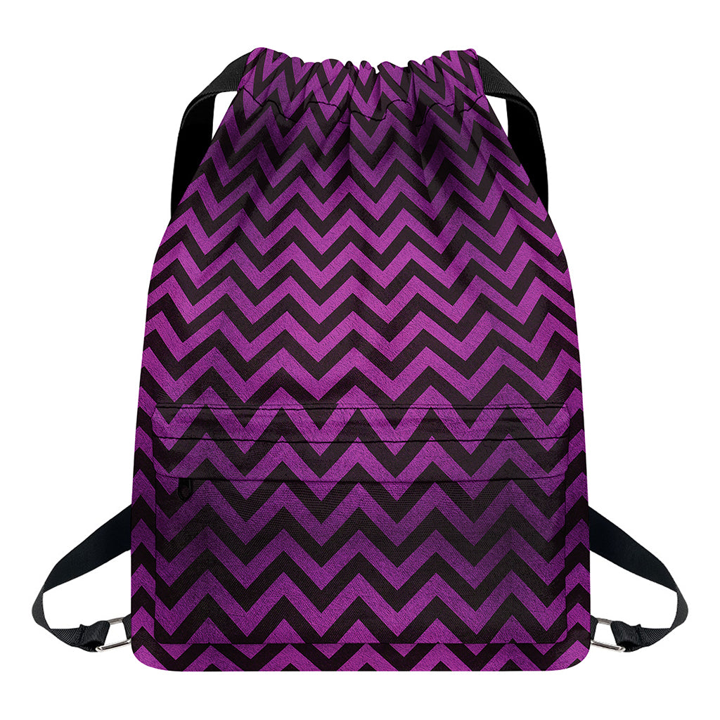 Purple And Black Chevron Pattern Print Drawstring Backpack