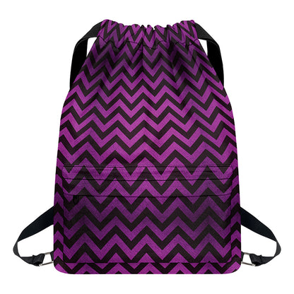 Purple And Black Chevron Pattern Print Drawstring Backpack