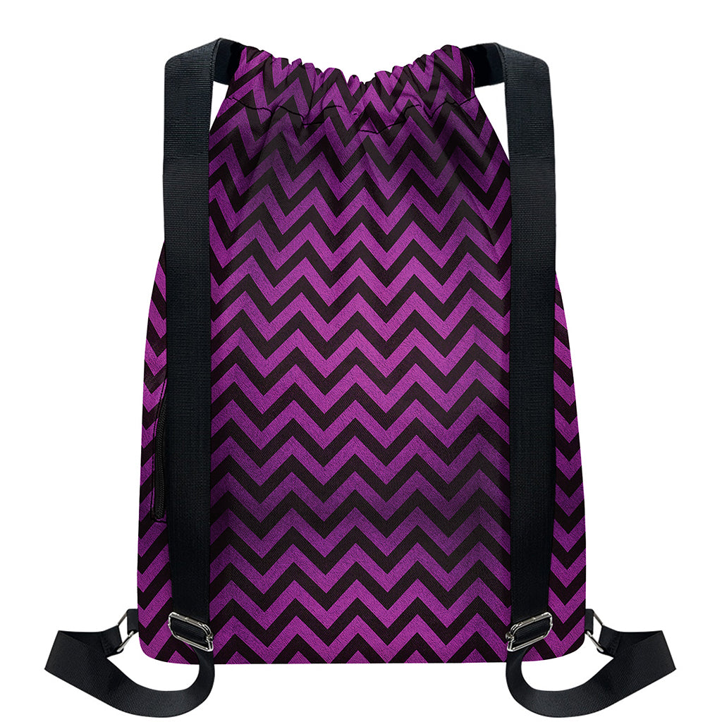 Purple And Black Chevron Pattern Print Drawstring Backpack