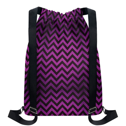 Purple And Black Chevron Pattern Print Drawstring Backpack