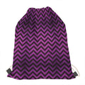 Purple And Black Chevron Pattern Print Drawstring Bag
