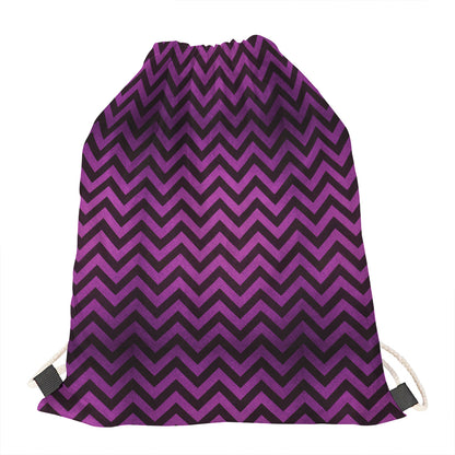 Purple And Black Chevron Pattern Print Drawstring Bag