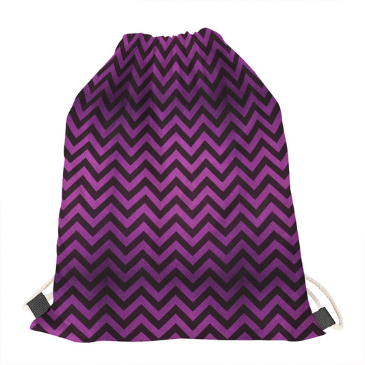 Purple And Black Chevron Pattern Print Drawstring Bag