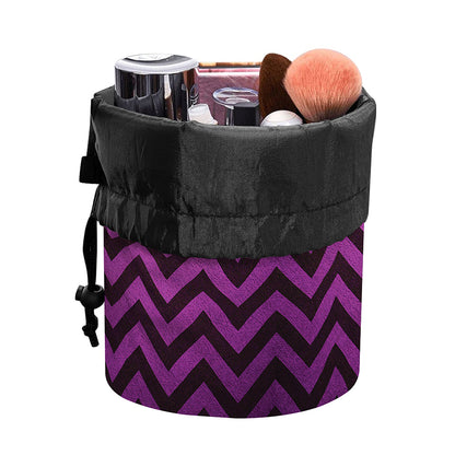 Purple And Black Chevron Pattern Print Drawstring Makeup Bag