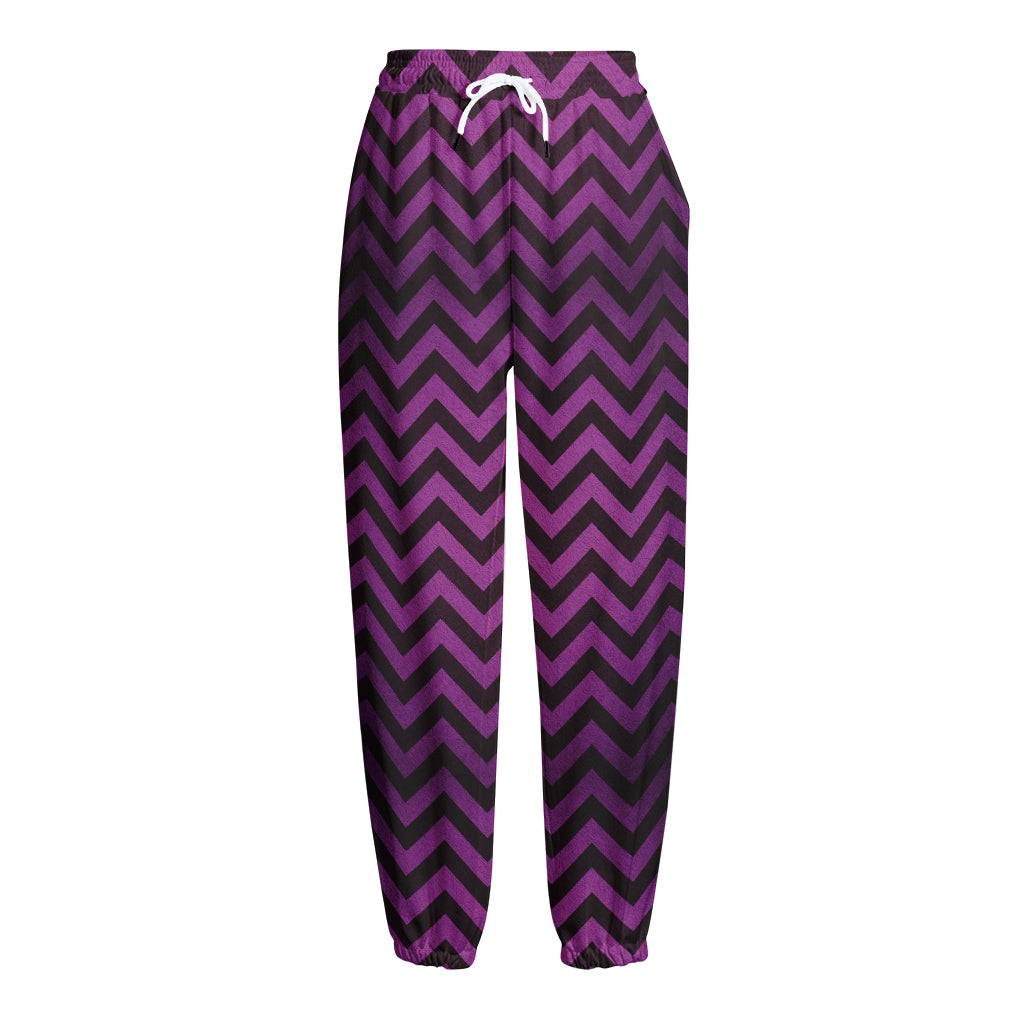 Purple And Black Chevron Pattern Print Fleece Lined Knit Pants
