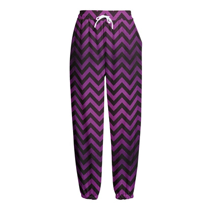 Purple And Black Chevron Pattern Print Fleece Lined Knit Pants