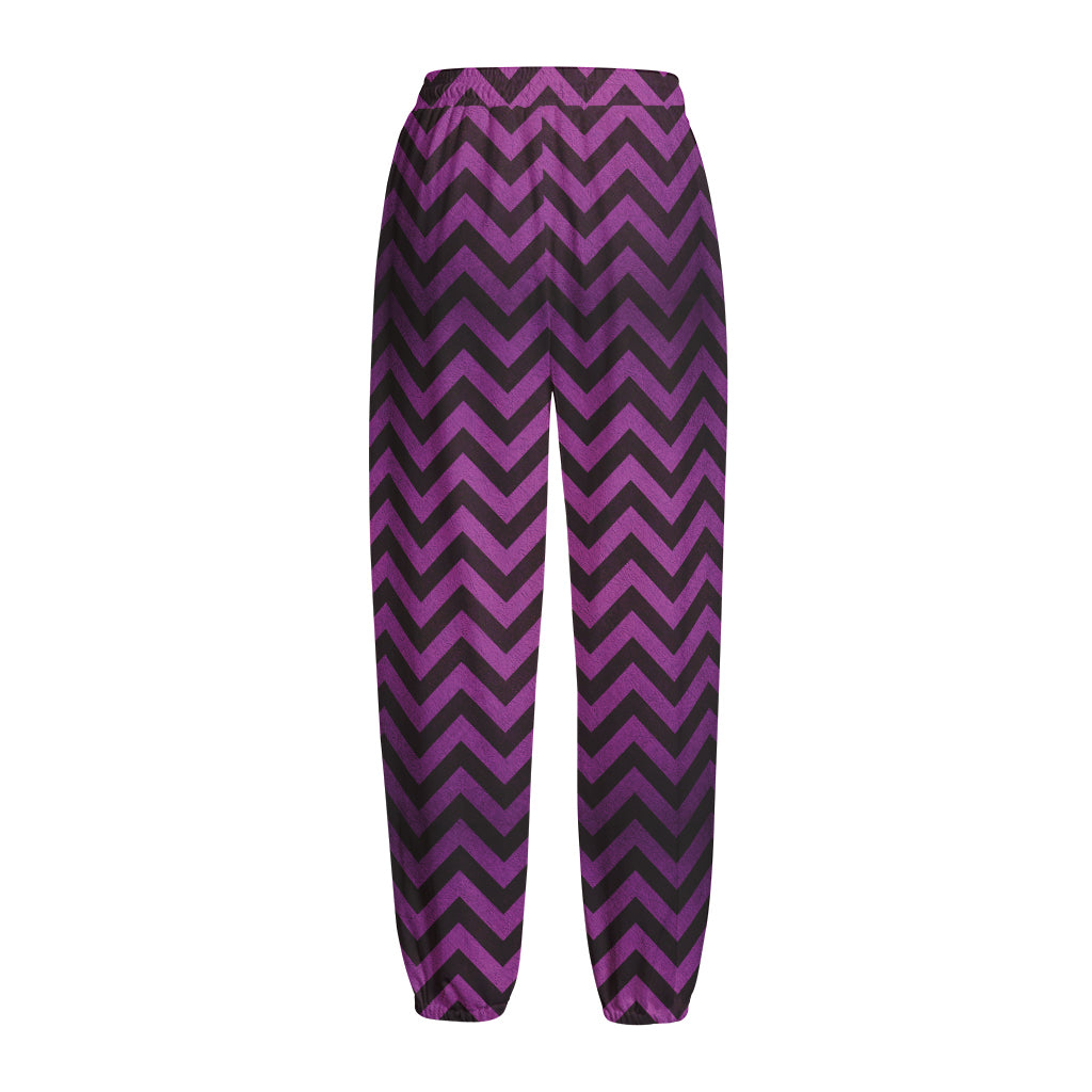 Purple And Black Chevron Pattern Print Fleece Lined Knit Pants