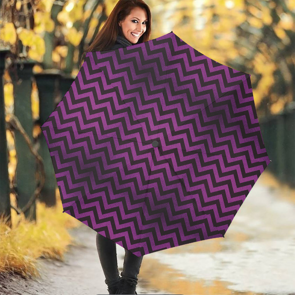 Purple And Black Chevron Pattern Print Foldable Umbrella