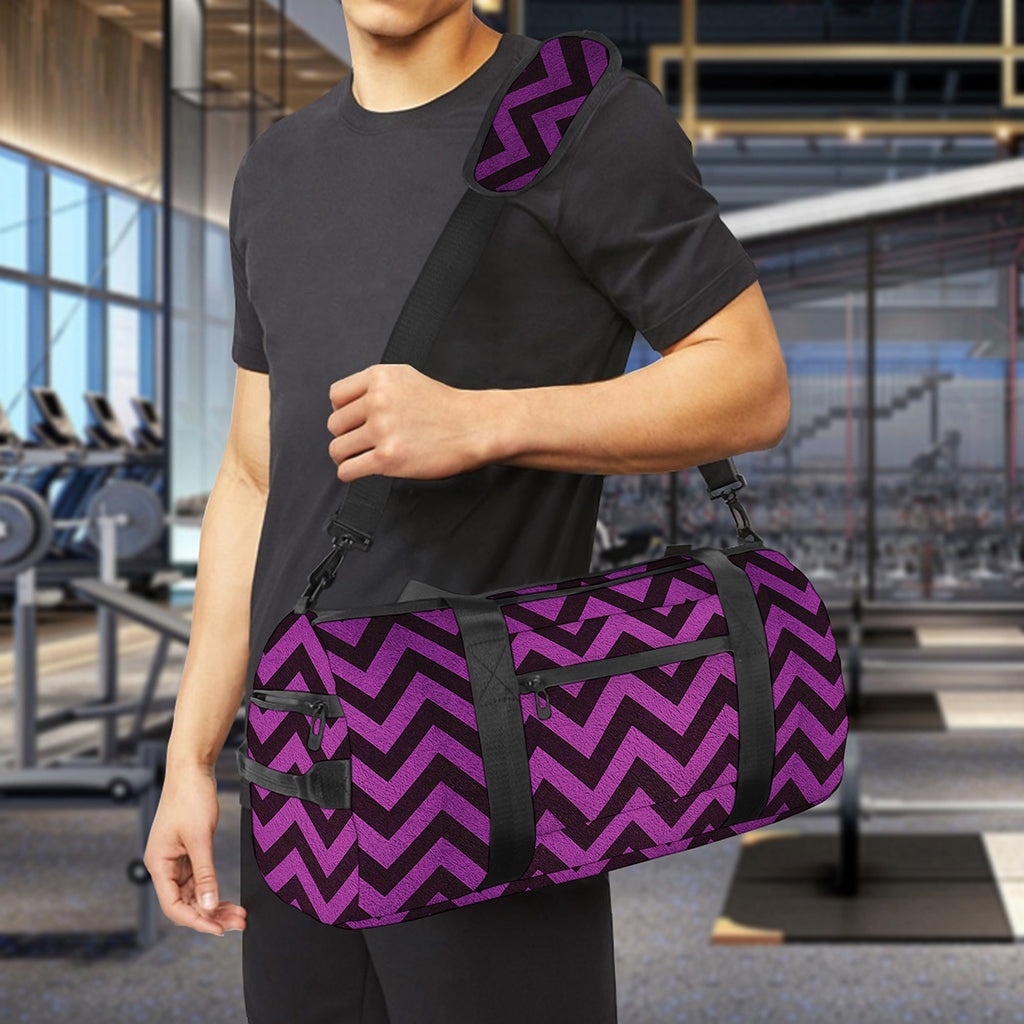 Purple And Black Chevron Pattern Print Gym Bag
