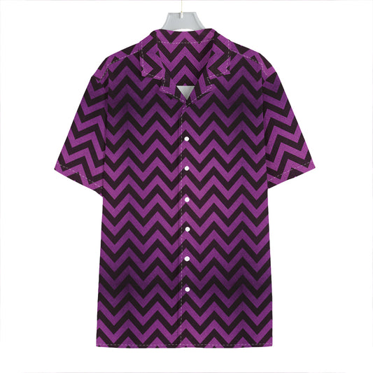 Purple And Black Chevron Pattern Print Hawaiian Shirt