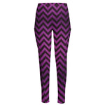 Purple And Black Chevron Pattern Print High-Waisted Pocket Leggings