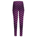 Purple And Black Chevron Pattern Print High-Waisted Pocket Leggings