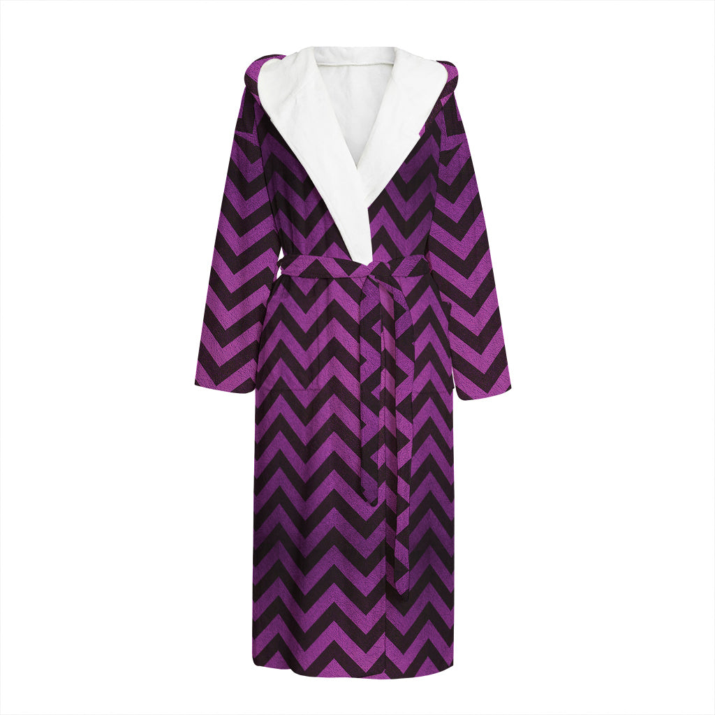 Purple And Black Chevron Pattern Print Hooded Bathrobe