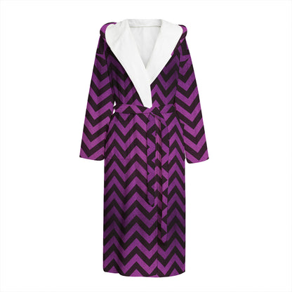 Purple And Black Chevron Pattern Print Hooded Bathrobe
