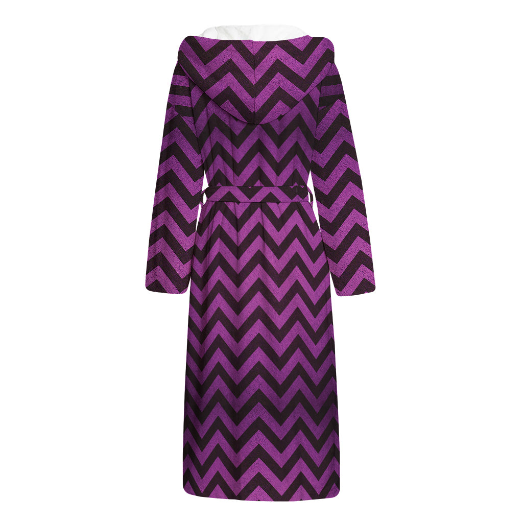 Purple And Black Chevron Pattern Print Hooded Bathrobe