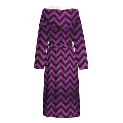 Purple And Black Chevron Pattern Print Hooded Bathrobe