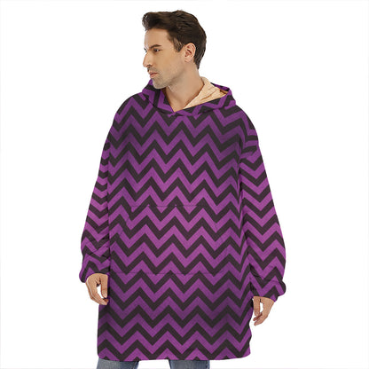 Purple And Black Chevron Pattern Print Hoodie Blanket