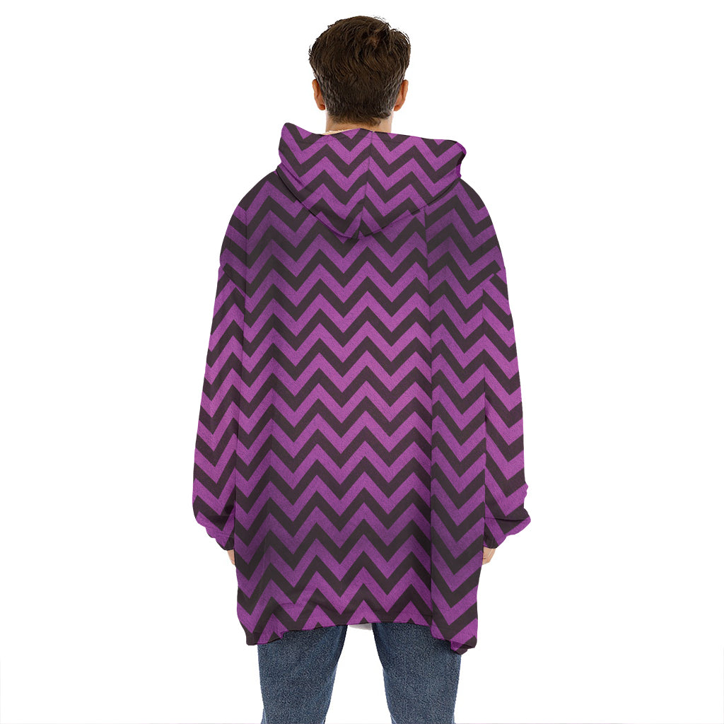 Purple And Black Chevron Pattern Print Hoodie Blanket