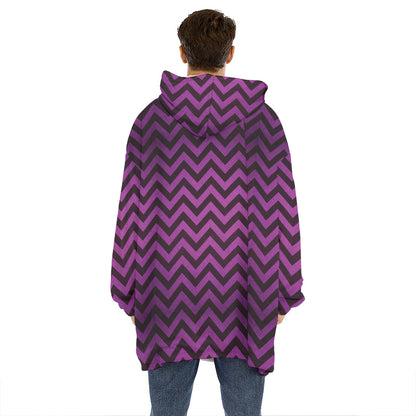 Purple And Black Chevron Pattern Print Hoodie Blanket