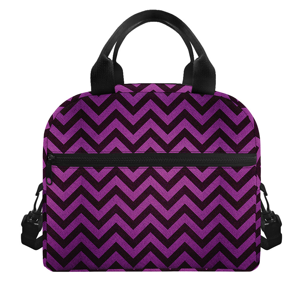 Purple And Black Chevron Pattern Print Insulated Lunch Bag