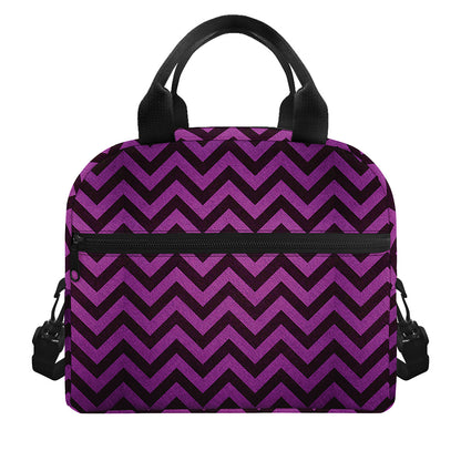 Purple And Black Chevron Pattern Print Insulated Lunch Bag