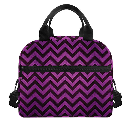 Purple And Black Chevron Pattern Print Insulated Lunch Bag