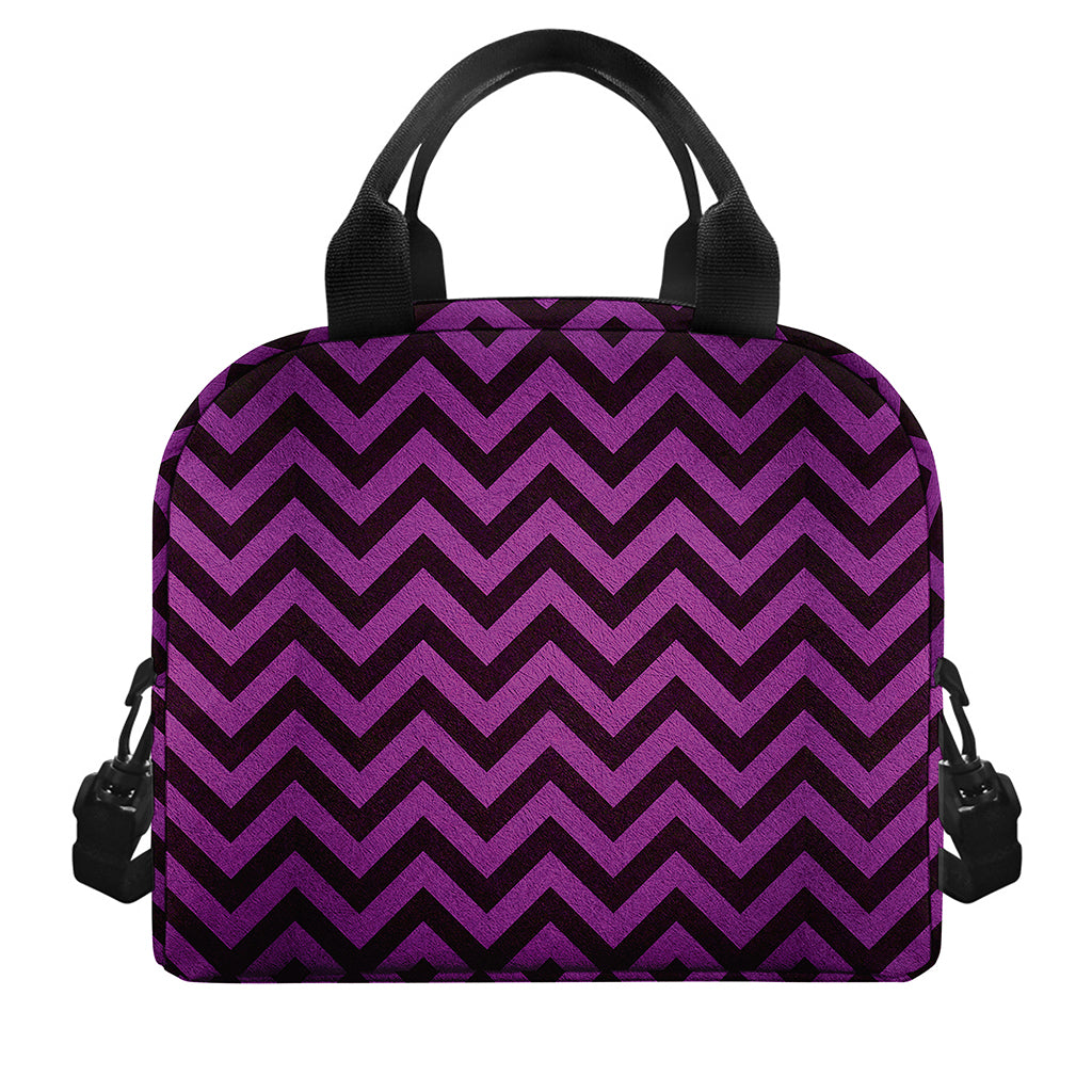Purple And Black Chevron Pattern Print Insulated Lunch Bag
