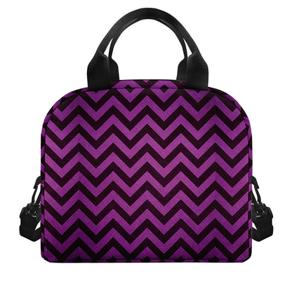 Purple And Black Chevron Pattern Print Insulated Lunch Bag