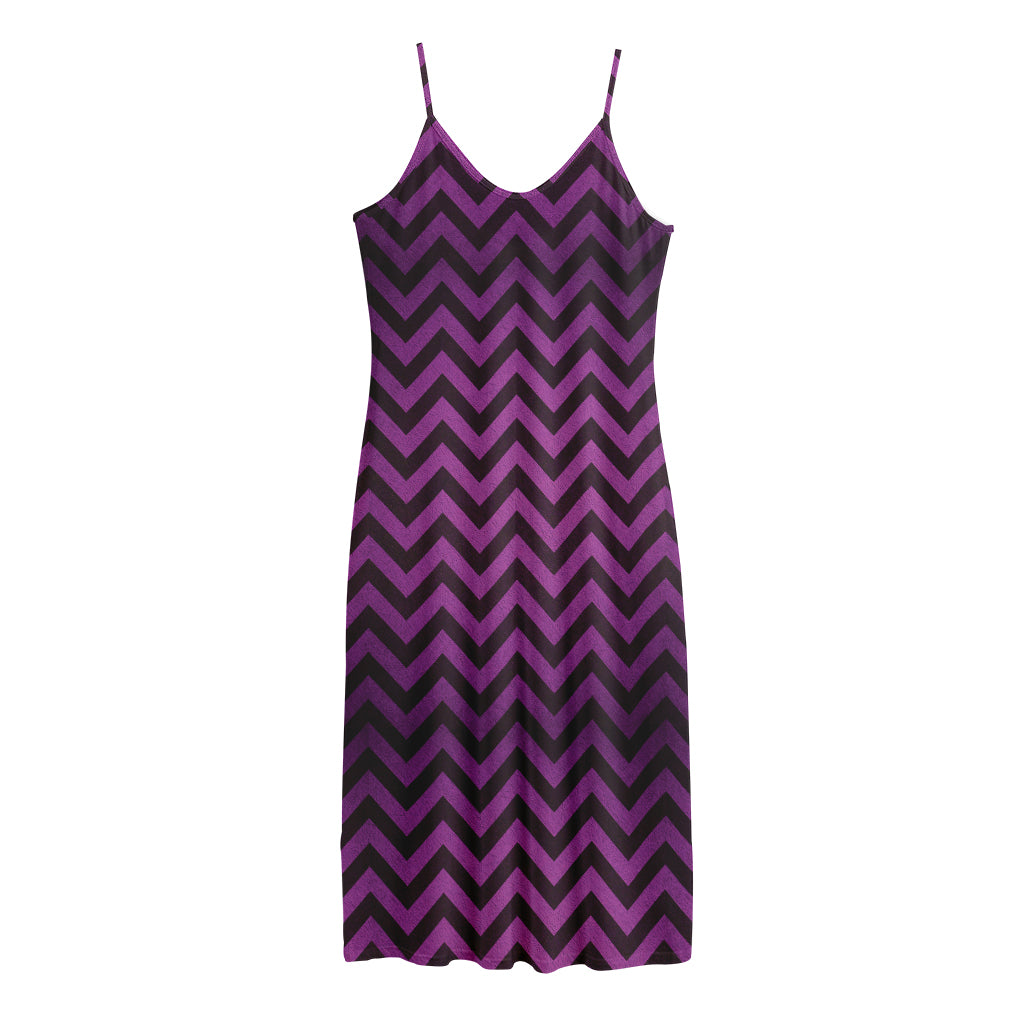 Purple And Black Chevron Pattern Print Jersey Midi Cami Dress