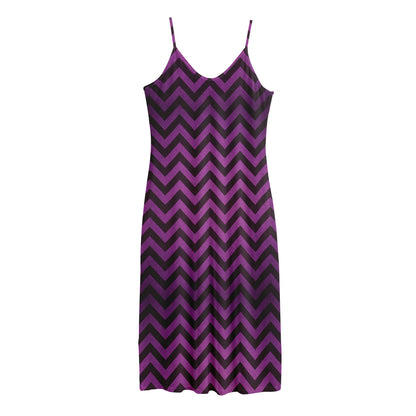 Purple And Black Chevron Pattern Print Jersey Midi Cami Dress