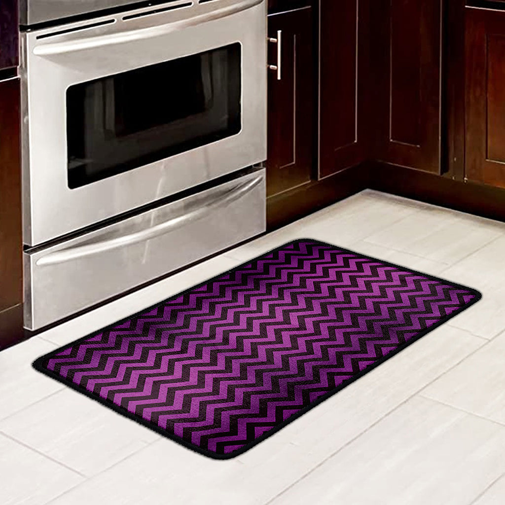 Purple And Black Chevron Pattern Print Kitchen Mat