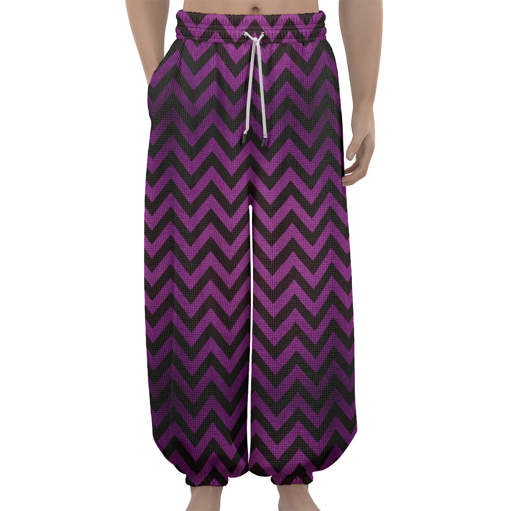 Purple And Black Chevron Pattern Print Lantern Pants