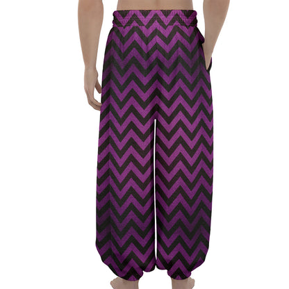 Purple And Black Chevron Pattern Print Lantern Pants