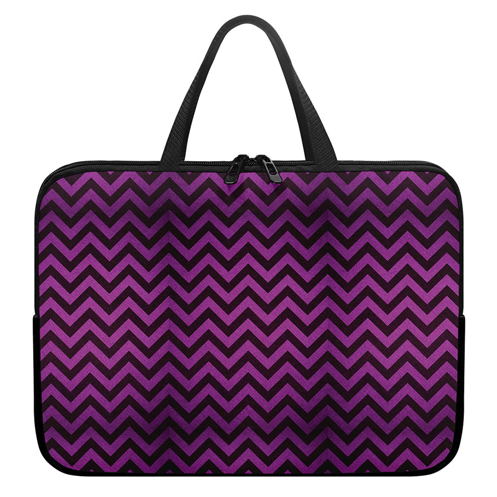 Purple And Black Chevron Pattern Print Laptop Sleeve With Handle