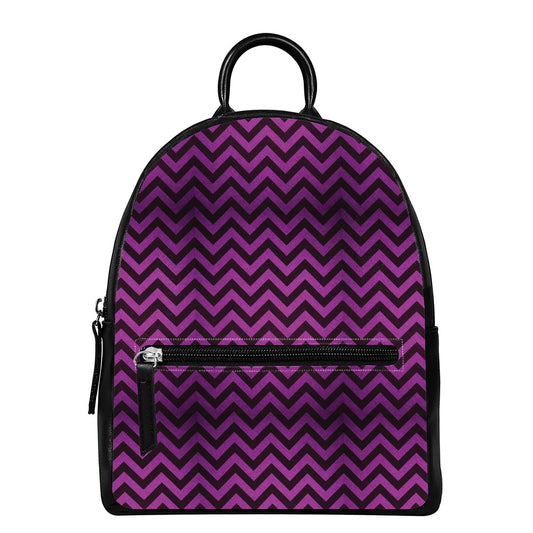 Purple And Black Chevron Pattern Print Leather Backpack