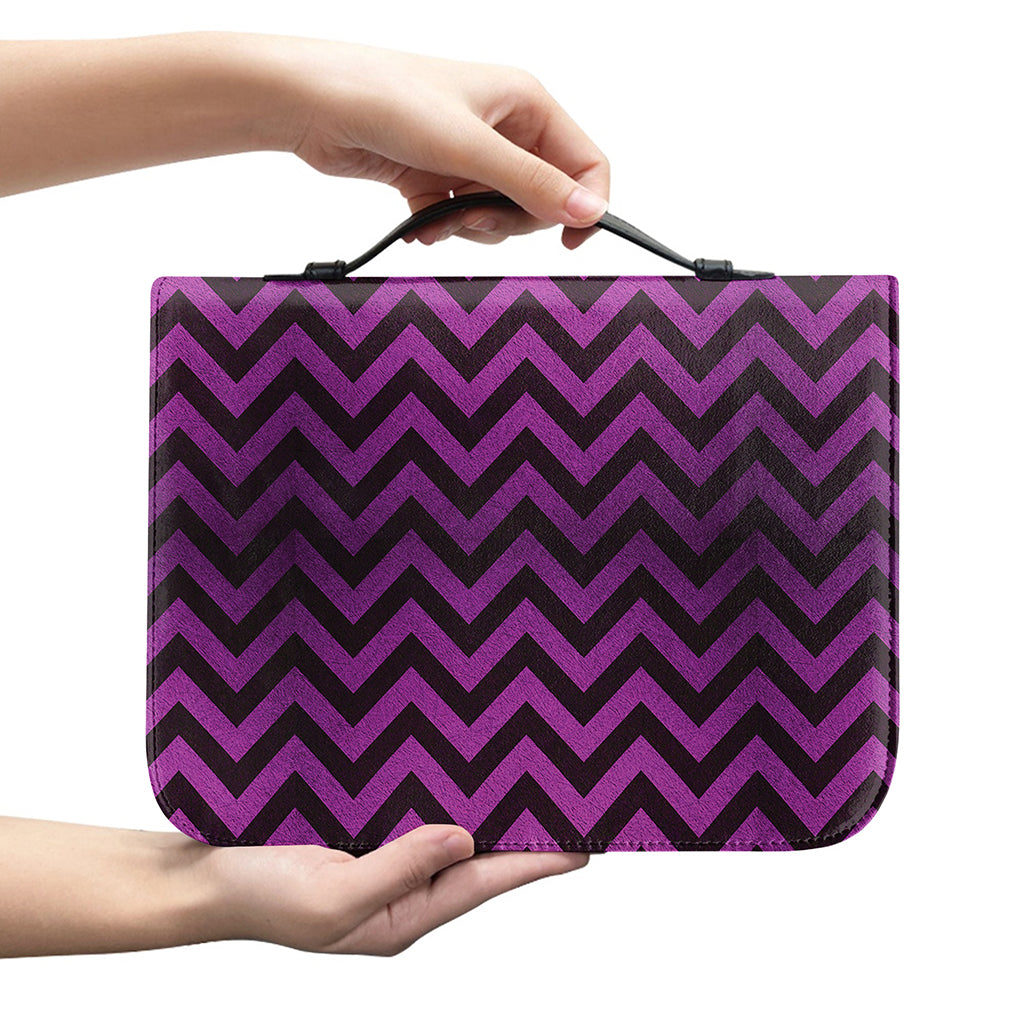 Purple And Black Chevron Pattern Print Leather Bible Cover