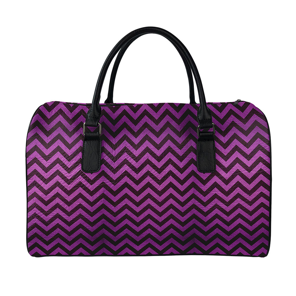 Purple And Black Chevron Pattern Print Leather Duffle Bag
