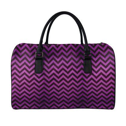 Purple And Black Chevron Pattern Print Leather Duffle Bag